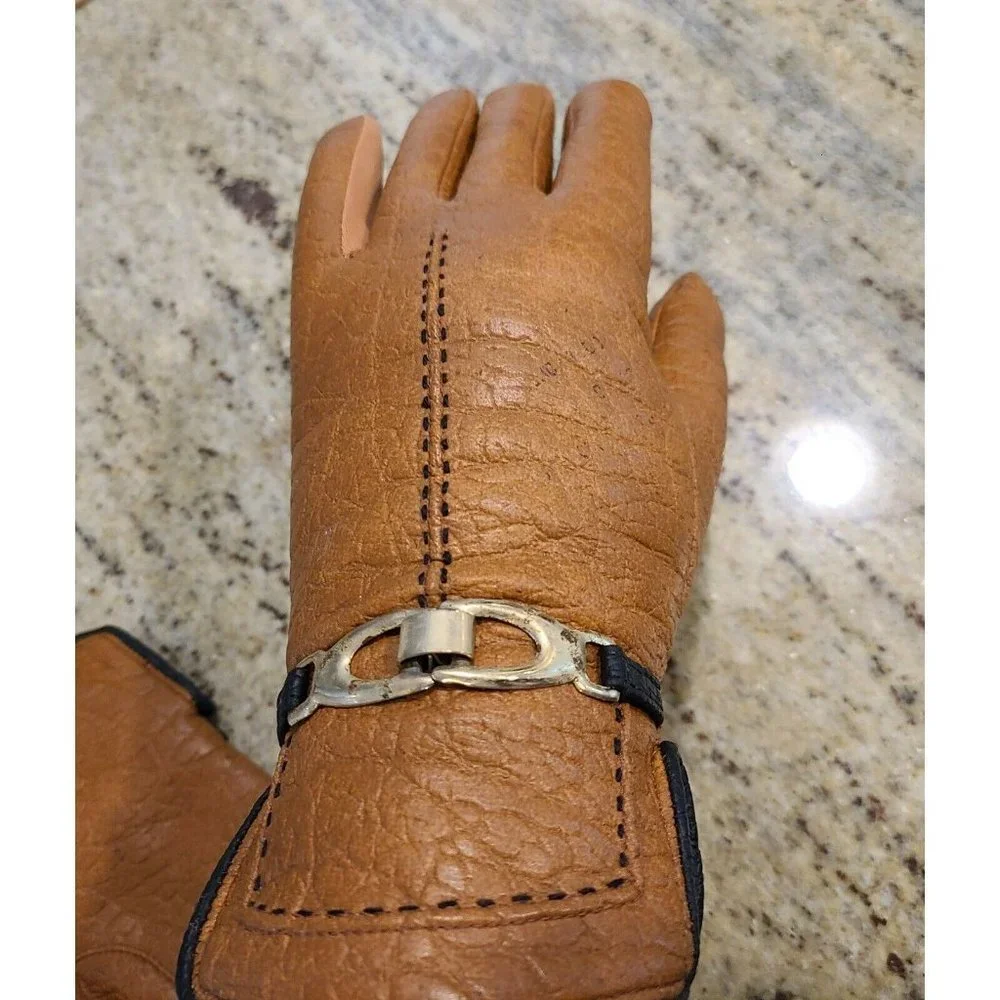 Vintage Vinyl Backed Aris Snuggler Brown Driving Gloves Women’s M/L Sherpa Lined